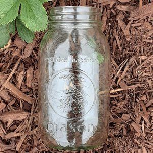 Golden Harvest Quart Jar Vintage Thanksgiving Cornucopia Glass Storage Decor